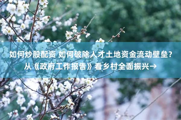 如何炒股配资 如何破除人才土地资金流动壁垒？从《政府工作报告》看乡村全面振兴→